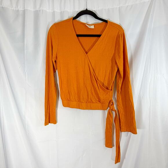 Ivoire Mustard Faux Wrap V-Neck Blouse Women’s Size Medium – Fall Fashion Top - Picture 1 of 5